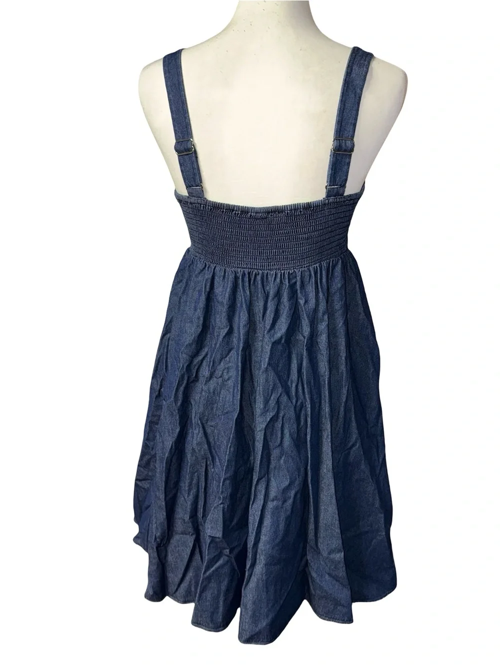 Kate Spade Chambray Al Fresco Blue Cotton Square Neck Midi Dress Size Small